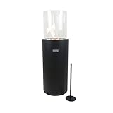Tempo Style - Bioethanol-Kamin TALOS | Säulen-Design | Modernes Glas und mattschwarzer Stahl mit dekorativen Steinen | Heizung für den Innen- und Außenbereich, elegante Designatmosp