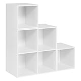 WOLTU weißes Regal für Buch Spielzeug, Bücherregal mit 6 Fächern, Schrank für Wohnzimmer Schlafzimmer, Raumteil aus Holzewerkstoff, Würfelregal Stufenregal 90x90x30 cm SK027w