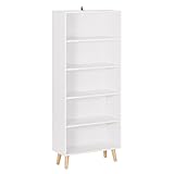 WOLTU Bücherregal mit 5 Fächern, Bücherschrank, Standregal Weiß, Aufbewahrungsregal für Wohnzimmer, Schlafzimmer, Küche, Aktenregal für Büro, 60 x 144 x 24 cm, SK022w