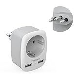 TESSAN Reiseadapter Brasilien mit 2 USB, 3 in 1 Brasilien Stecker Adapter, 1 Fach Adapter Steckdose, Typ N Reiseadapter für südafrika, 2500W Reisestecker südafrika Steckdosenadapter G