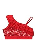 Yihuimin Mädchen Mädchen Hoch Klassischer Tanz Glitzer Crop Top Träger Asymmetrisch Ärmellos Kostüm Moderner Tanz Jazz Hip Hop Tanzbekleidung Rot 134-140