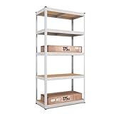 baudim - 180x60x40cm Schwerlastregal/Steckregal mit 5 MDF-Böden und 175 kg Tragkraft, Metallregal, Garagenregal oder Lagerregal, Kellerregal/Abstelraum, Werkstattregal Metall verzink