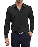 siliteelon Hemd Herren Langarm Schwarz Bügelfrei Stretch Herren Hemden Schwarze Matt Anzug Business Hemd für Männer Einfarbig Regular Fit Freizeithem Beerdigung Begrabnis Trauerfeier Büro Arb