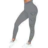 Damen-Yogahose, Activewear-Hose, Fitnessstudio, Jogger, St. Day, Leggings für Damen, Blätter, grüne Hose, schmale Passform, Bauch-Leggings, irische grüne Yogahose, Yoga für Damen, lange Hose, grau, XL