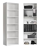 mokebo® Bücherregal weiß aus Holz 'Der Bücherwurm', Schuhregal, Holzregal, Aktenregal Standregal fürs Wohnzimmer, Büro, Kinderzimmer, Regal groß für die Wand mit viel Stauraum, 60cm B