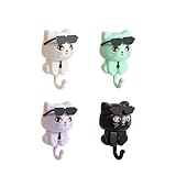 Kaizuca 4 Stück Selbstklebende Schlüsselhaken,Kreativer Katzen- Kleiderhaken, für hängende Handtücher, Hüte, Stofftaschen, Schlüssel und Wanddek