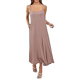 Ydsxlp Strandkleider Damen Spaghettiträger Ärmellos Tank Kleider Maxikleid Große Größe Ärmellos Sommerkleid Locker Lässig Trägerkleid Leicht Bequeme Lange Tunika Blusenkleid(Khaki,XXL)