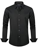J.VER Herren Hemd Unifarben Stretch Langarm Männer Hemden Regular Fit Herrenhemden Freizeithemden Bügelleichtes Businesshemd Anzug Hemd,Schwarz,XL