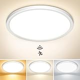 NIBSHOOM LED Deckenlampe mit Bewegungsmelder, 3000K/4000K/6500K 18W IP44 Wasserdicht Deckenleuchte Innen für Flur Bad Treppe Balkon Garag