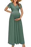 OUGES Damen Maxi Umstandskleider Lang Sommer Stillkleid V-Ausschnitt Kleider für Schwangere Lässiges Umstandsmode-XL