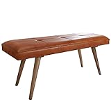 FineBuy Sitzbank Ziegenleder/Massivholz Bank 117 x 51 x 38 cm Retro Stil, 2er Polsterbank Flur, Gepolsterte Lederbank Esszimmer braun, Kleine Bettbank Echtleder, Dielenmöbel Flurbank