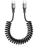 SUNGUY USB C auf USB C Spiralkabel, 【0.5M-1.5M】 60W Schnellladekabel USB C, USB C Datenkabel für Android Auto, iPhone 16/15 Pro Max Plus, Galaxy S24/ S23,Google Pixel,iPad Pro,MacBook