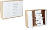 MATKAM Moderne Kommode 2D5S mit 2 Türen und 5 Schubladen - Robuste Aufbewahrungslösung für Schlafzimmer und Wohnbereiche (Sonoma Eiche-Weiß)
