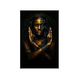 LZJAGXX Schwarz-goldenes Bild einer afrikanischen Frau, Gemälde auf Leinwand, Poster und Drucke, skandinavische Wandkunst für Wohnzimmerdekoration, 70 x 100 cm, ung