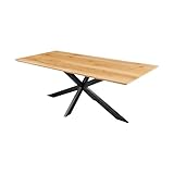 Riess Ambiente Massiver Esstisch WILD Oak - 160cm - Natur - Eiche Schweizer Kante eckig Metall-Sterngestell 6 Sitzp