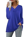 Florboom Oberteile Damen Langarm Longshirt Locker Einfarbiges Blusen Shirt Blau XXL
