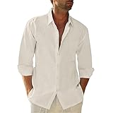 Friptspyg Leinenhemd Herren Langarm Baumwolle Leinen Hemd Herren Freizeithemden Casual Regular Fit Sommerhemd mit Tasche, Beige XL