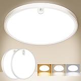 Led Deckenleuchte mit Bewegungsmelder innen - 2er Lampe mit Bewegungsmelder Innen Deckenlampe Led 18W 2000LM 3000K 4000K 6500K Rund Weiss Wandleuchte Wandlampe Sensor Licht für Flur Keller Bad Trepp