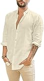 Friptspyg Leinenhemd Herren Hemd Langarm Baumwolle Leinen Hemden Button-Down Freizeithemden Casual Regular Fit Sommerhemd, Beige L