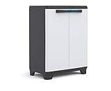 Keter Linear Kunststoffschrank, niedrig, hellgrau/schwarz/blau, 68 x 39 x 90