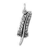 Halskette aus 925er-Sterlingsilber, poliert, offene Rückseite und strukturierte Feder, Maße: 31,2 x 8,7 mm breit, Schmuck für D