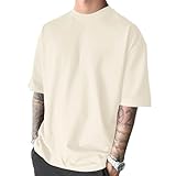 Herren-T-Shirt, modisch, übergroß, Workout, kurzärmelig, trockene Passform, leicht, Rundhalsausschnitt, Beige, L