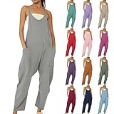 Damen-Overall, Übergröße, Sommer-Latzhose aus Baumwolle und Leinen, gerades Bein, Jumpsuit für Damen, Größe 42, Bandeau-Overall, Größe 46, Overall mit Taschen, Bu2, 50