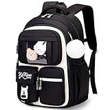 Amythe Schultasche Mädchen Rucksack Schule Mädchen, Atmungsaktiv Schulrucksack für Mädche 1. - 5. Klasse, Lässiger Schulranzen Kinder für Grundschule Mittelschule, Schw