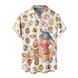 Oster-Outfits für Herren, Oster-Hemden mit Knopfleiste, für Herren, Ostereier-Druck, kurzärmeliges Hemd, T-Shirt, Top, Bluse, Hemd, lustige christliche Hemden, Z04 Beige, XXL