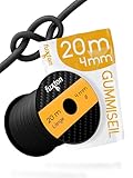 fuxton® Gummiseil (4mm x 20 m), Expanderseil, Gummileine, Bungee Cord Marine, Spanngummi Meterware, schw