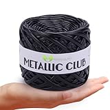 MeriWoolArt® Premium Metallic T-Shirt Garn, 100% Qualitäts-Polyester, Leder-Look Garn zum Stricken, 6-8 mm x 55 m Textilgarn für Taschengarn, Geldbörsengarn, Glänzendes Garn, Accessoires-G