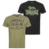 Lonsdale Herren Bangor Double Pack T-Shirt, Black/Olive, 4XL EU
