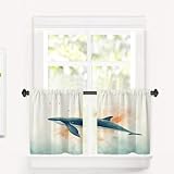 BaoNews Orca Geometrische Küchen-Vorhänge für Fenster, Unterwasser-Szene, Verdunkelungsvolants, mehrschichtiges Polyester, Fensterbehandlungen für Küche, 2 Stück, 66 x 61