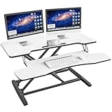 IMtKotW Sitz Steh Schreibtisch, 36 Zoll Höhenverstellbarer Schreibtischaufsatz mit Abnehmbarer Tastaturablage, 92X 40cm Sitz Steh Computertisch, 15 kg Tragkraft（schwarz+weiß）