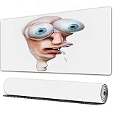 FEHWI Mauspad 90×40 cm Verlängertes großes Mauspad Schreibtischauflage,Humor, Dummer Derp, menschliches Gesicht, Web-Comic-Charakter,genähte Kanten Gaming Mauspad,rutschfeste Gummib