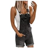 Generisch Latzhose Damen Sommer Jeans Kurz Jeanslatzhose Arbeitslatzhose Schnallenriemen Cargo Shorts Jeans Overall Trägerhose Denim Overall Damen mit Taschen Grau L