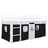 Homestyle4u 1516, Bettumrandung Bettvorhang für Hochbett, Vorhang Stoff Baumwolle, Schwarz mit Piratenkop