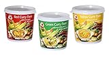 Cock Brand - Probierset Currypasten - 3er Pack (3 x 400g) - 3 Sorten, je 1 Dose Rote, Grüne, Gelbe Curryp