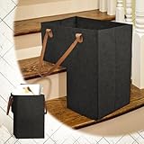 Treppenkorb,Treppenkorb stufenkorb,Treppenkörbe L-Form,Treppenkorb rattan mit kunstleder-griffen,Stufenkorb lagerung für Wäsche, Spielzeug,für alle Treppen in Standardgröße(schwarz)