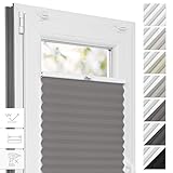 Estika Thermo Plissee ohne Bohren nach maß - 6 Farben, Breite 30-129 cm, Höhe 150-230 cm - Fenster rollos für innen, Verdunklungsplissee, Plisees ohne Bohren Blickdicht, Plissee klemmfix