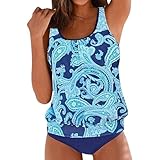 Chanpning Tankini Damen mit Badeshorts Freizeit Badekleid Große Größe Tunika Strandmode Sport Badeoberteile mit Boyshorts Strandmode Push-Up Swimsuit Badekleider Damen Bauchweg Tankini für Mollig