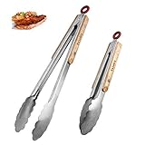 Extodry Robuste Küchenzange-Grillzange Edelstahl,leicht zu Haltender-Hitzebeständigen Holzgriffen Kochzange,Zum Fleisch,Spaghetti,Wurstzange,Zubehör für Küchenutensilien aus M