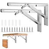 Klappbare Regalhalterungen, maximale Traglast 136 kg, robuste Edelstahl-Regalhalterungen für Tisch, platzsparende DIY-Halterung, 2 Stück (40,6 cm)