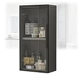 Rustikaler Badezimmerschrank aus Holz zur Wandmontage mit Glastüren – kein Bohren erforderlich, perfekt für Küche, Waschküche oder Schlafzimmer – stilvolles schwarzes Finish, 25 x 14 x 60