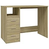 vidaXL Schreibtisch mit Schubladen, Computertisch mit viel Stauraum, Tisch für Wohnzimmer Büro, Bürotisch Arbeitstisch, Sonoma Eiche Holzwerk