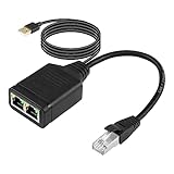 SinLoon Gigabit-Netzwerk-Splitter-Adapter, 1 Stecker auf 2 Buchsen, Hochgeschwindigkeits-1000/100-Mbit/s-Ethernet-Switch mit USB-Stromanschluss für Computer, Hub, Switch, Router (1 Male to 2 Female)