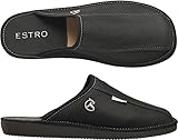 ESTRO Hausschuhe Herren Leder Herrenhausschuhe - Hausschuh Männer Pantoffel Pantoffeln Pantoletten Slipper Mann Warm FROST (42 EU,Onyx)