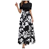 Sommerkleid Damen Mode Blumendruck Kleider Elegante Hohe Taille Lace up Kleid Festival Party Ballkleid Rundhalsausschnitt Kurzarm Abendkleider Casual Maxikleid Sommerkleider Damen Leicht Und Luftig