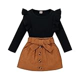 Kinderkleidung Mädchen Herbst Winter Rollkragen Kleidung Baumwolle Langarm Pullover Tops und Mini-Röcke mit Knopf, B Black Brown, 2-3