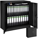 tectake® Aktenschrank abschließbar, Metallschrank mit Sicherheits-Zylinderschloss, Büroschrank abschließbar, Mehrzweckschrank aus Stahl, 3 höhenverstellbare Einlegeböden, 90 x 40 x 90 cm - schw